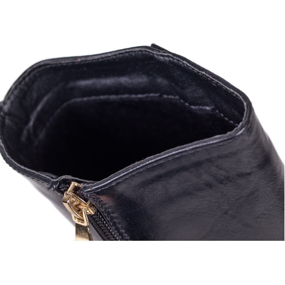 Women's Ankle Booties, Fashion Zipper Black 10" Faux Leather Heel Boots, SB-2001 - Picture 6 of 6
